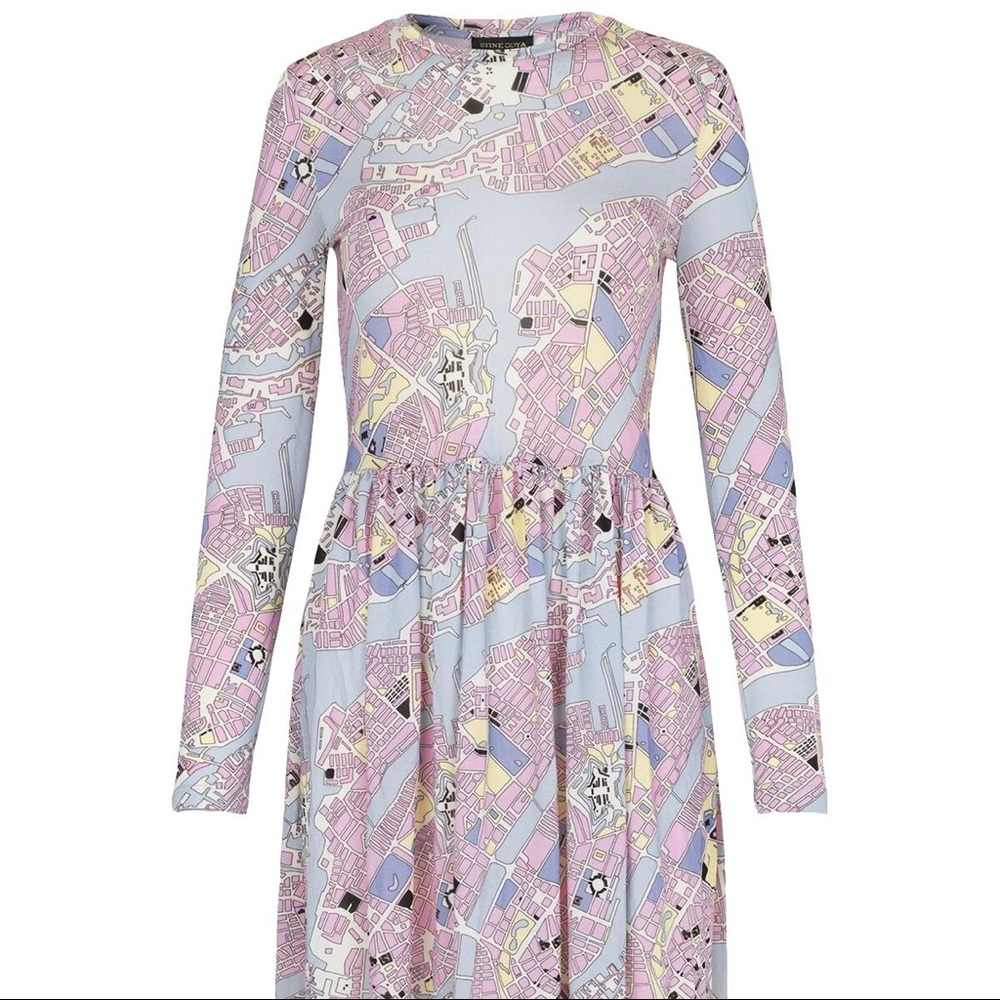 Stine Goya Joel viscose dress in Copenhagen map print L